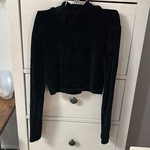 BABATON Black Velvet Turtleneck Crop Top Size S